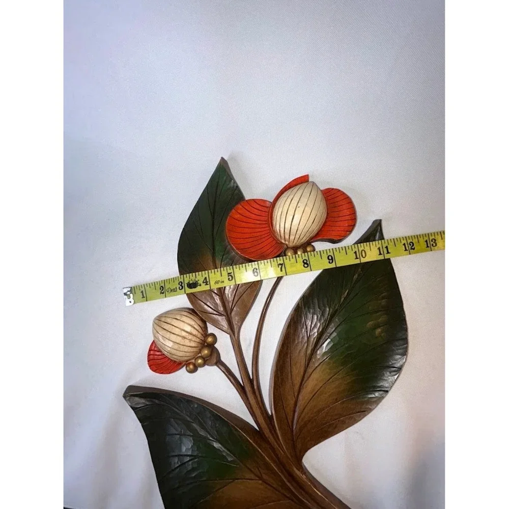 Vintage 1964 Syroco Floral Wall Hanging MCM Faux Wood Flower Plaque 4878 USA